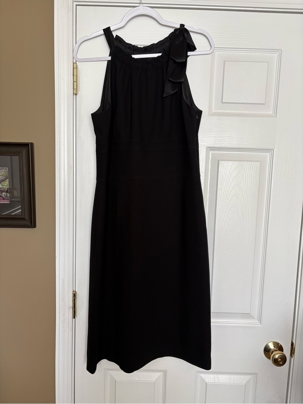 Ann Taylor Elegant Black Sleeveless Midi Dress with Bow Shoulder